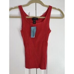 Cable & Gauge Ribbed Sleeveless Tank Red Silk Blend Stretchy Women's Small NEW